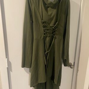 Olive Green Lace-Up Dress